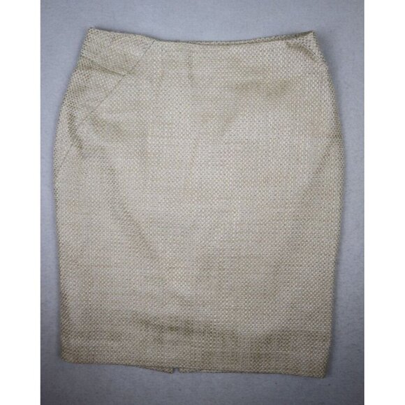 ANN TAYLOR - WOMENS BEIGE & METALLIC GOLD WOVEN PENCIL SKIRT - SIZE 2 - Picture 1 of 6